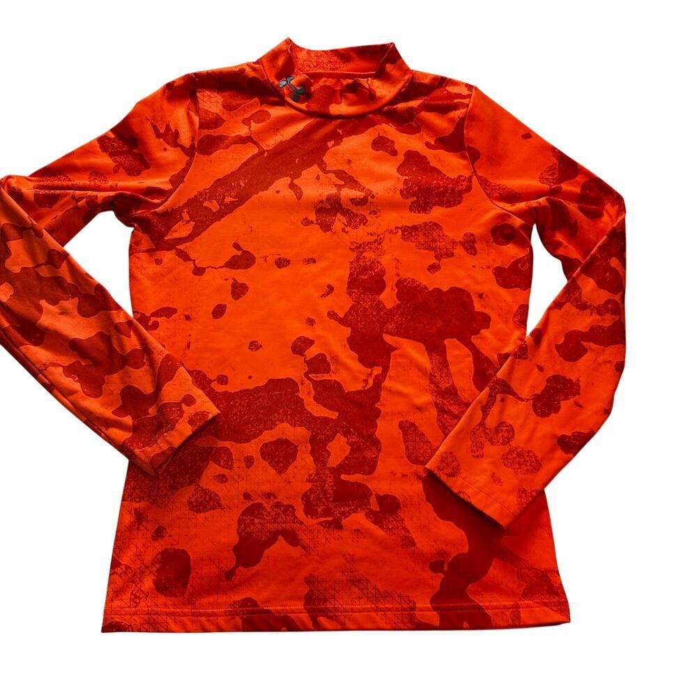 Under Armour ColdGear Youth L Orange Camo Fitted Mock Neck Base Layer